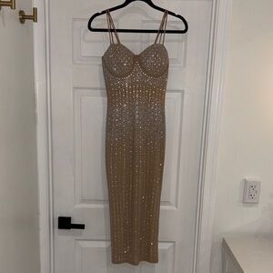 Banjul Tan Sequin Embellished double strap Dress - for my Baddie girls!